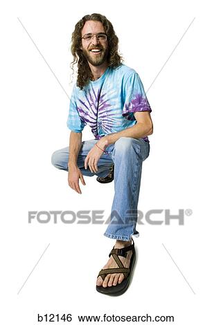 Stock Photograph - Man with long hair and beard. Fotosearch