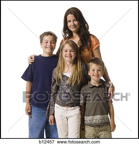 Stock Photo - Mother posing with sons and daughter. Fotosearch