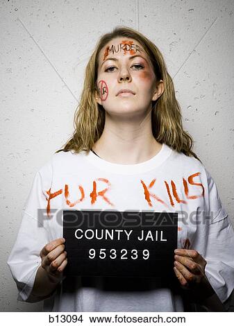 Picture - Mug shot of female activist. Fotosearch