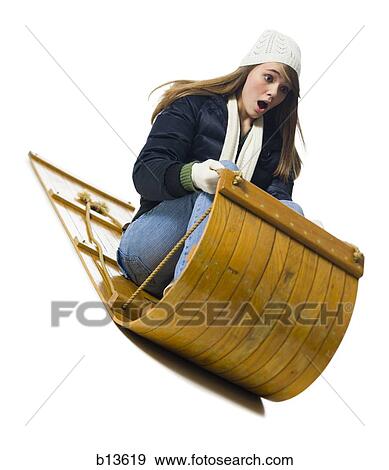 Nervous girl on toboggan View Large Photo Image Stock Photo - Nervous girl on toboggan. Fotosearch
