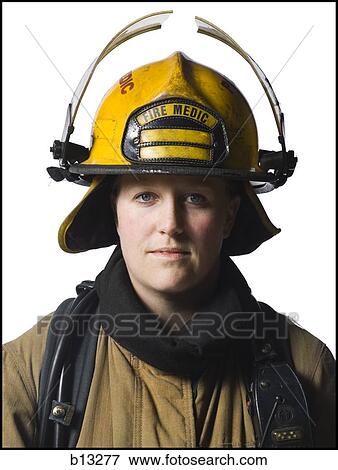 Portrait of a female fire medic View Large Photo Image Stock Photo - Portrait of a female fire medic. Fotosearch
