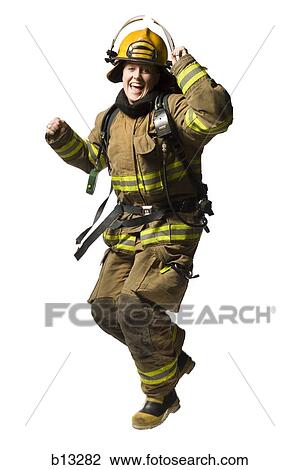 Portrait of a female firefighter dancing View Large Photo Image Stock Image - Portrait of a female firefighter dancing. Fotosearch