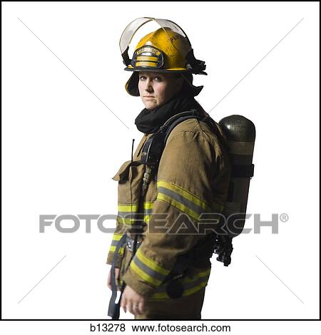Portrait of a female firefighter View Large Photo Image Stock Photo - Portrait of a female firefighter. Fotosearch