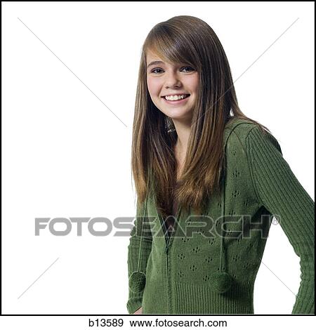 Stock Photo - Portrait of a girl smiling. Fotosearch