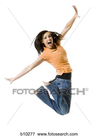 Portrait of a teenage girl jumping View Large Photo Image Stock Photo - Portrait of a teenage girl jumping. Fotosearch