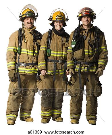Portrait of three firefighters View Large Photo Image Stock Photo - Portrait of three firefighters. Fotosearch