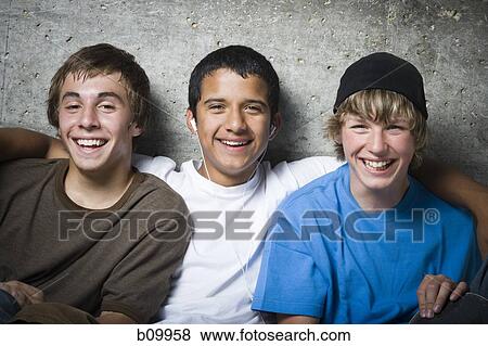 Portrait of three teenage boys smiling View Large Photo Image Stock Photo - Portrait of three teenage boys smiling. Fotosearch
