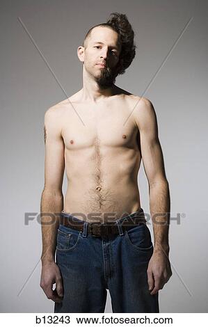 Shirtless Man With Half Shaved Hair And Beard Stock Image B13243