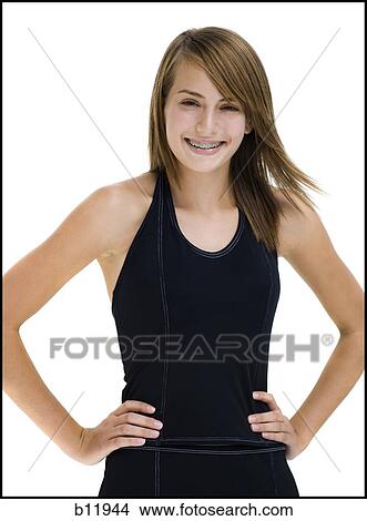 Picture - Smiling girl with braces. Fotosearch