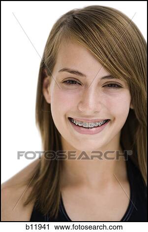 Smiling girl with braces View Large Photo Image Stock Image - Smiling girl with braces. Fotosearch