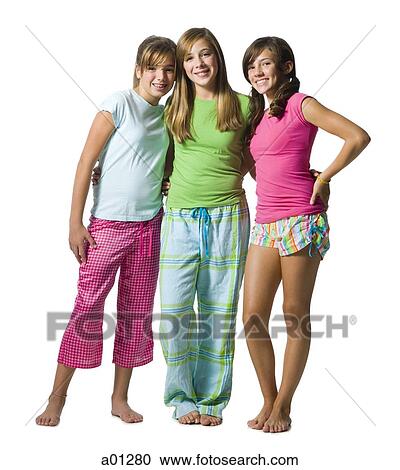 Three girls in pajamas View Large Photo Image Stock Image - Three girls in pajamas. Fotosearch