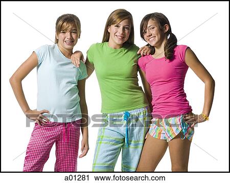 Three girls in pajamas View Large Photo Image Stock Image - Three girls in pajamas. Fotosearch