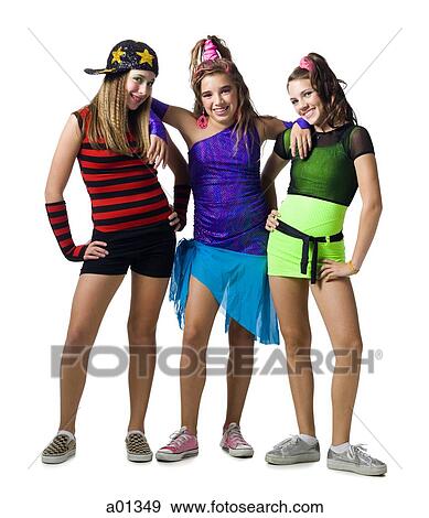 Three girls posing with costumes View Large Photo Image Stock Photo - Three girls posing with costumes. Fotosearch