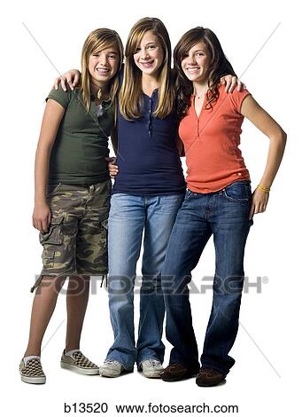 Stock Image - Three girls smiling. Fotosearch