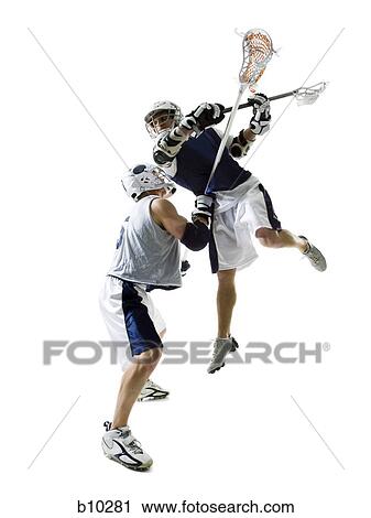 Two young men playing lacrosse View Large Photo Image Stock Image - Two young men playing lacrosse. Fotosearch