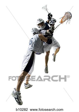 Two young men playing lacrosse View Large Photo Image Stock Image - Two young men playing lacrosse. Fotosearch