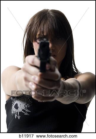 Stock Photo - Violent woman with a handgun. Fotosearch