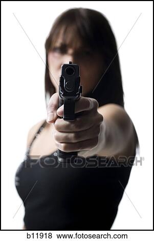 Stock Photo - Violent woman with a handgun. Fotosearch