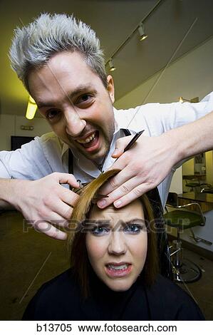 Woman having hair cut by hairdresser View Large Photo Image Stock Photography - Woman having hair cut by hairdresser. Fotosearch