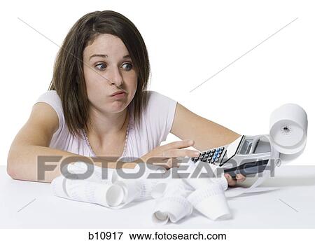 Woman with calculator View Large Photo Image Stock Photo - Woman with calculator. Fotosearch
