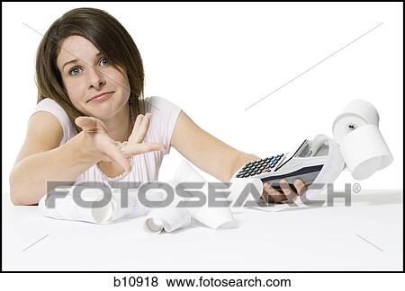 Woman with calculator View Large Photo Image Stock Photo - Woman with calculator. Fotosearch