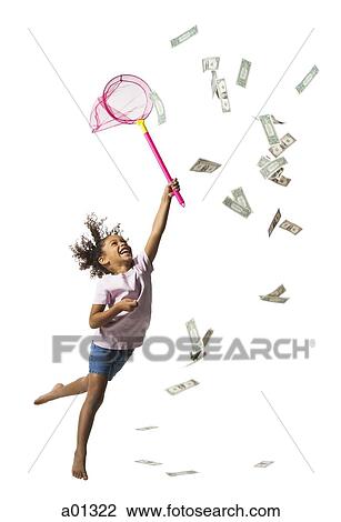 Young girl catching US banknotes with butterfly net View Large Photo Image Stock Image - Young girl catching US banknotes with butterfly net. Fotosearch