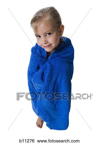 Stock Photograph - Young girl wrapped in a towel. Fotosearch