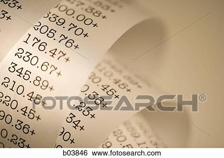 Adding machine tape closeup View Large Photo Image Stock Photograph - Adding machine tape closeup. Fotosearch
