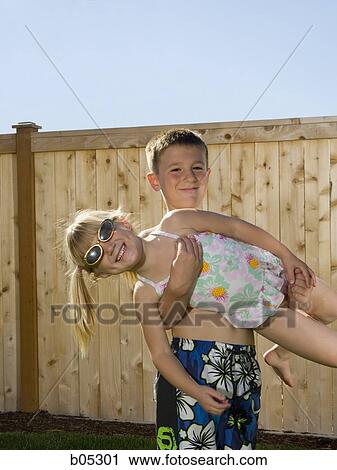 boy and girl bathing