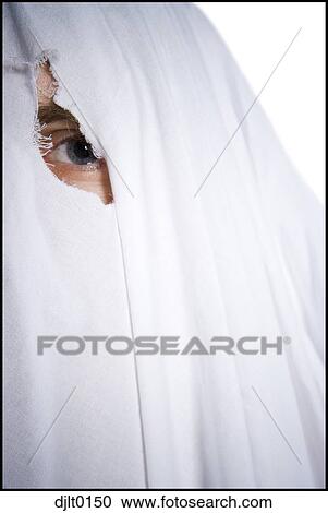 Closeup of eye through ghost sheet View Large Photo Image Stock Image - Closeup of eye through ghost sheet. Fotosearch