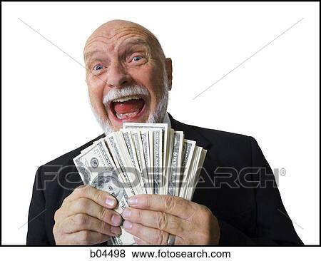 Stock Photo - Excited mature man with large sum of money. Fotosearch