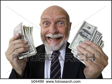 Stock Photo - Excited mature man with large sum of money. Fotosearch