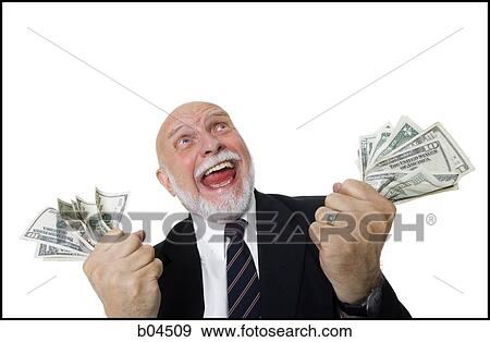 Stock Photo - Excited mature man with large sum of money. Fotosearch