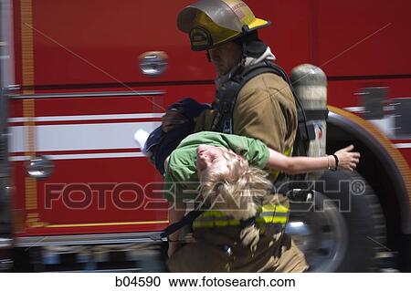 Fire fighter rescuing child View Large Photo Image Stock Image - Fire fighter rescuing child. Fotosearch