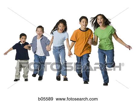 Five children holding hands and running View Large Photo Image Stock Photo - Five children holding hands and running. Fotosearch