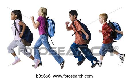 Stock Photograph - Four kids running. Fotosearch