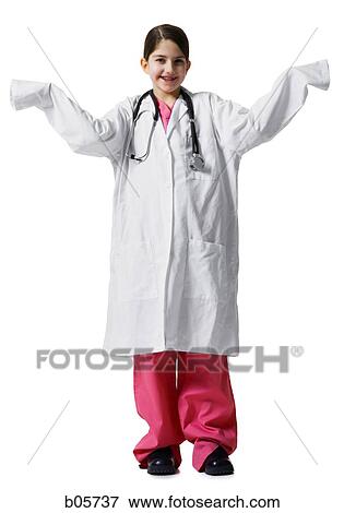 Girl in a doctor's jacket View Large Photo Image Stock Photo - Girl in a doctor's jacket. Fotosearch