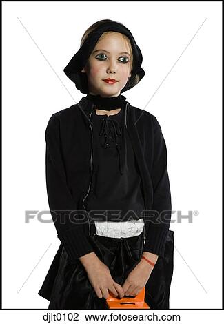 Girl in black Halloween costume View Large Photo Image Stock Image - Girl in black Halloween costume. Fotosearch
