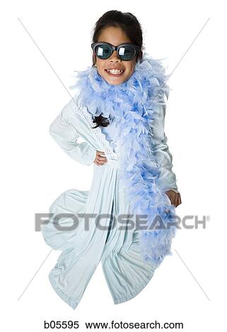 Girl in costume with sunglasses and feather boa View Large Photo Image Stock Photography - Girl in costume with sunglasses and feather boa. Fotosearch