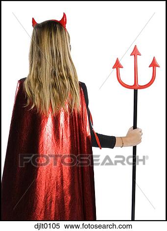 Stock Photography - Girl in devil's costume from behind. Fotosearch