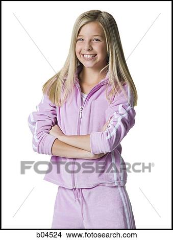 Girl with arms crossed smiling View Large Photo Image Picture - Girl with arms crossed smiling. Fotosearch