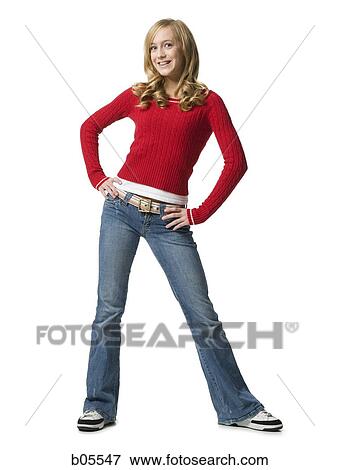 Stock Photo - Girl with braces posing with red sweater. Fotosearch