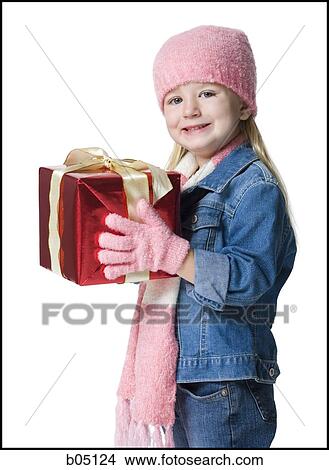 Picture - Girl with Christmas gift. Fotosearch
