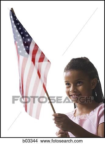 Picture - Girl with US flag. Fotosearch