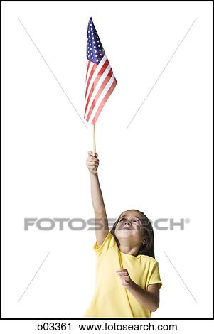 Stock Image - Girl with US flag. Fotosearch