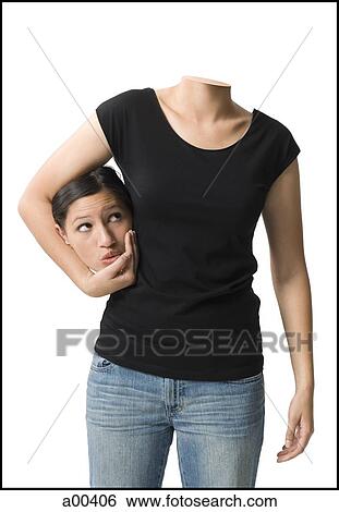 Headless woman holding head View Large Photo Image Stock Photograph - Headless woman holding head. Fotosearch
