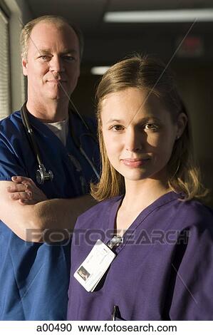 Stock Image - Hospital workers posing. Fotosearch