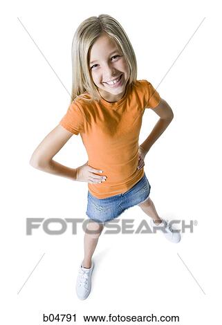 Stock Image - Looking down at girl standing. Fotosearch