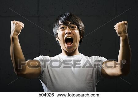 Man with mouth open and clenched fists View Large Photo Image Stock Photograph - Man with mouth open and clenched fists. Fotosearch
