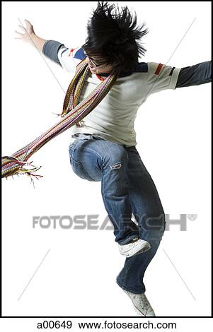Man with scarf and glasses dancing View Large Photo Image Stock Photo - Man with scarf and glasses dancing. Fotosearch